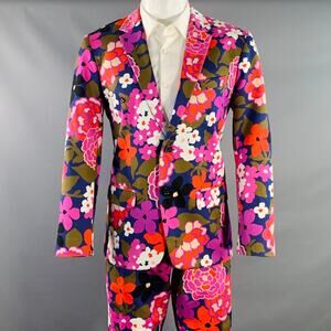 MR TURK Size 40 Pink Multi Color Floral Cotton Blend Notch Lapel Suit